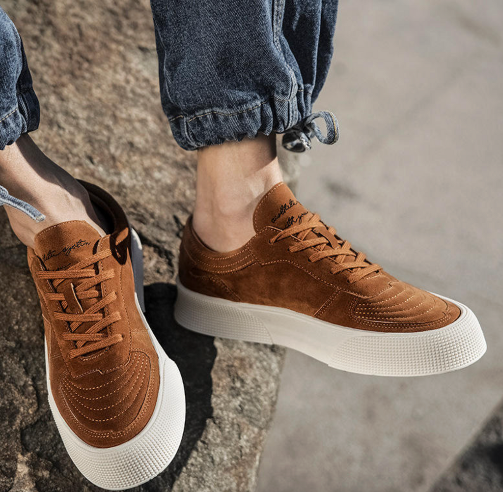 Men’s Suede Leather Casual Sneakers – Retro Black Loafers