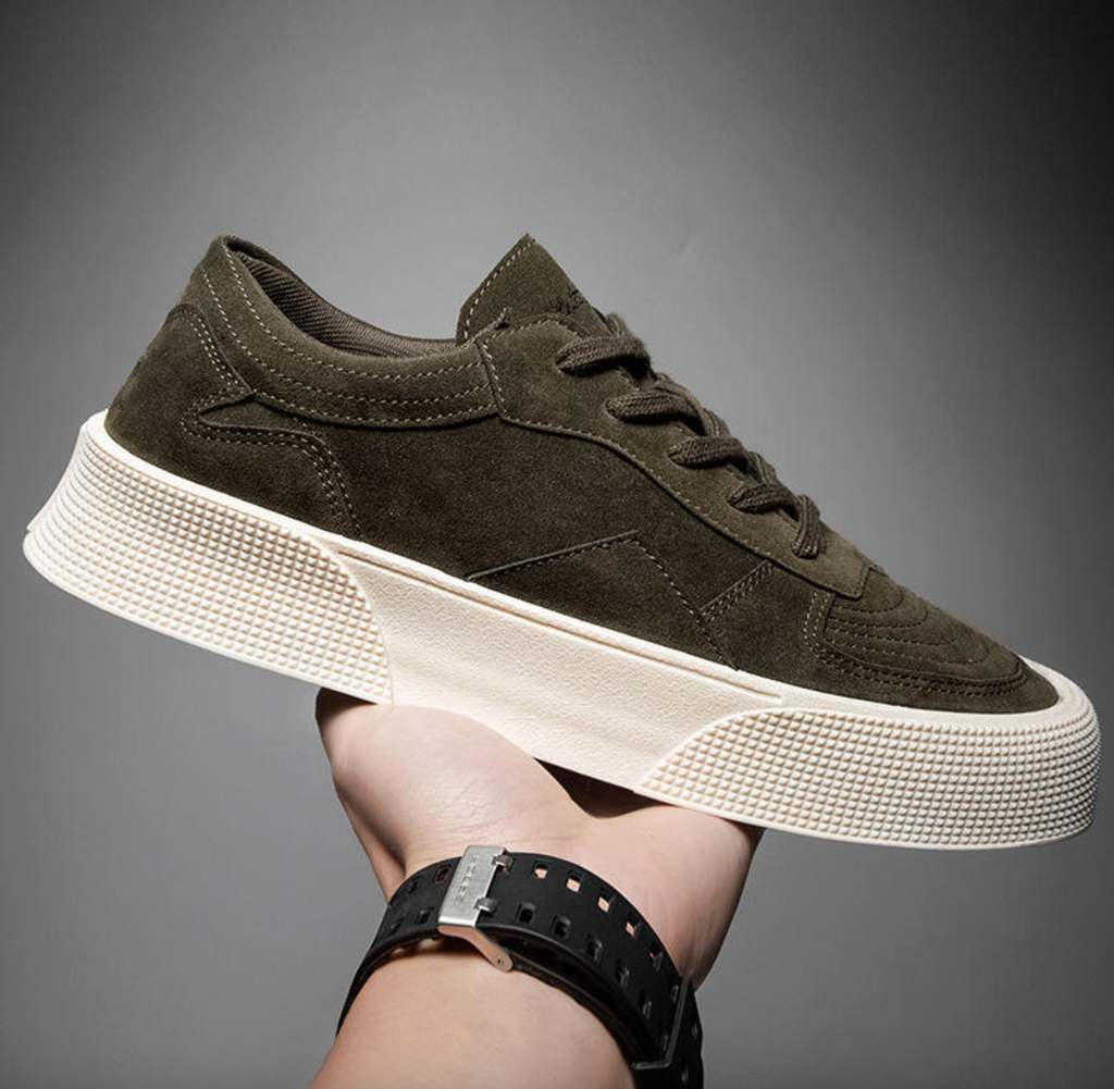 Men’s Suede Leather Casual Sneakers – Retro Black Loafers