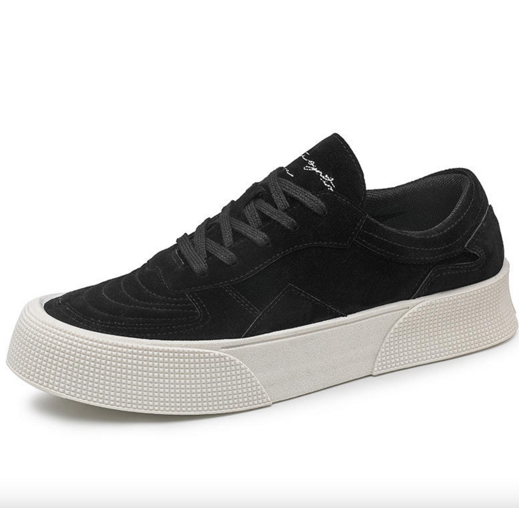 Men’s Suede Leather Casual Sneakers – Retro Black Loafers